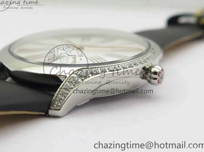 0410 StreetReady Ladies’ De Ville Trésor Diamond SS 3AF 1:1 Best Edition White MOP Dial RG Markers On Black Fabric strap Swiss Quartz 7884